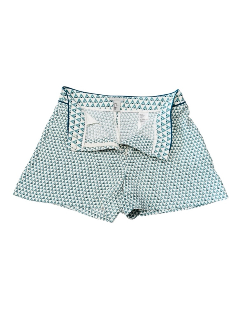 H&M Teal Geometric Print Tailored Shorts High Waist Flat Front Size 8 EU 38 - Picture 10 of 10